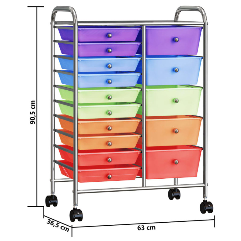 Produktbild för Förvaringsvagn XXL 15 lådor flerfärgad plast