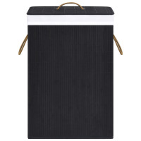 Produktbild för Tvättkorg bambu med 2 sektioner svart 72 L