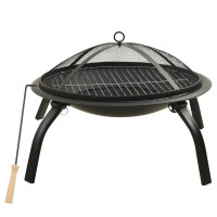 Produktbild för 2-i-1 Eldstad med grill och eldgaffel 56x56x49 cm stål