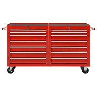 Produktbild för Verktygsvagn med 14 lådor stål röd