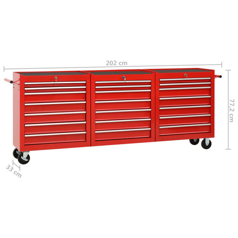 Produktbild för Verktygsvagn med 21 lådor stål röd