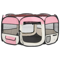Produktbild för Hopfällbar hundhage med väska rosa 145x145x61 cm