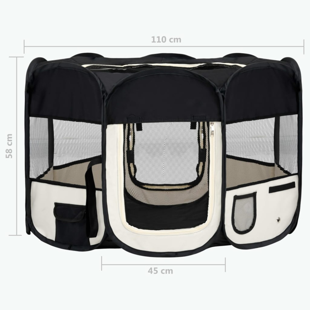 Produktbild för Hopfällbar hundhage med väska svart 110x110x58 cm