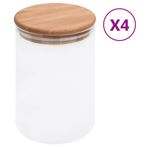 vidaXL Förvaringsburkar i glas med bambulock 4 st 800 ml