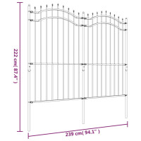 Produktbild för Staket med spjuttopp svart 222 cm pulverlackerat stål