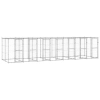 Produktbild för Hundgård för utomhusbruk galvaniserat stål med tak 16,94 m²