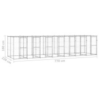Produktbild för Hundgård för utomhusbruk galvaniserat stål med tak 16,94 m²