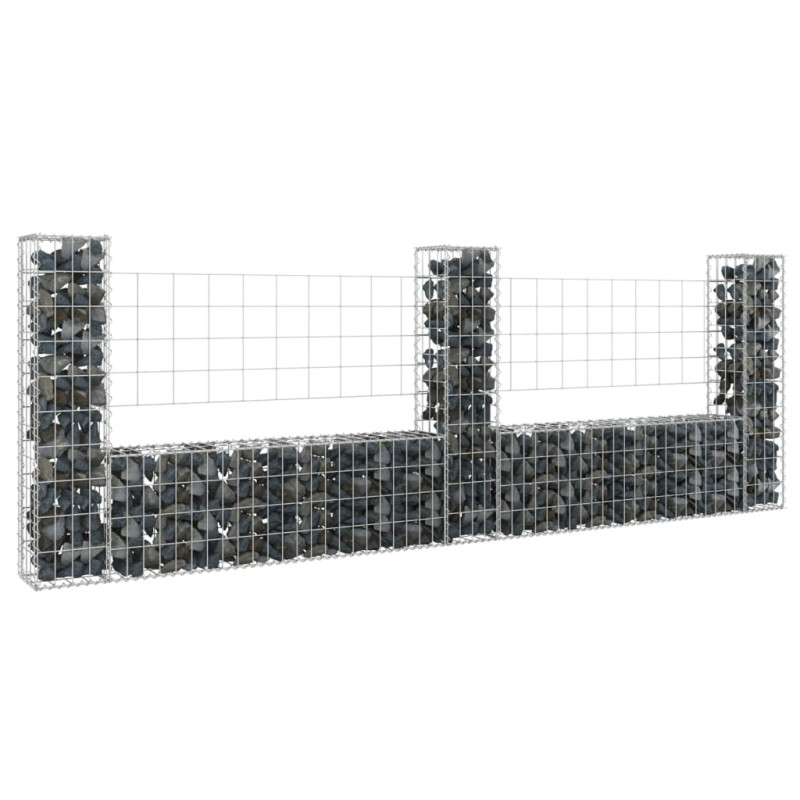Produktbild för U-formad gabionkorg med 3 stolpar järn 260x20x100 cm