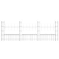 Produktbild för U-formad gabionkorg med 4 stolpar järn 380x20x150 cm