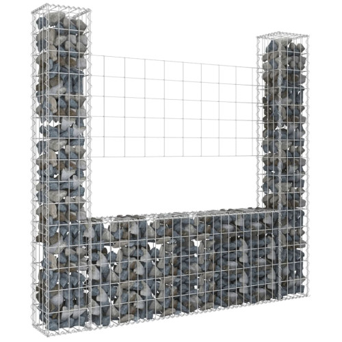 vidaXL U-formad Gabionkorg med 2 stolpar järn 140x20x150 cm