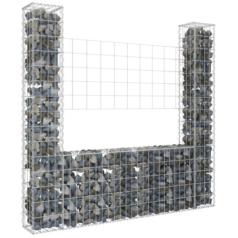 Produktbild för U-formad Gabionkorg med 2 stolpar järn 140x20x150 cm