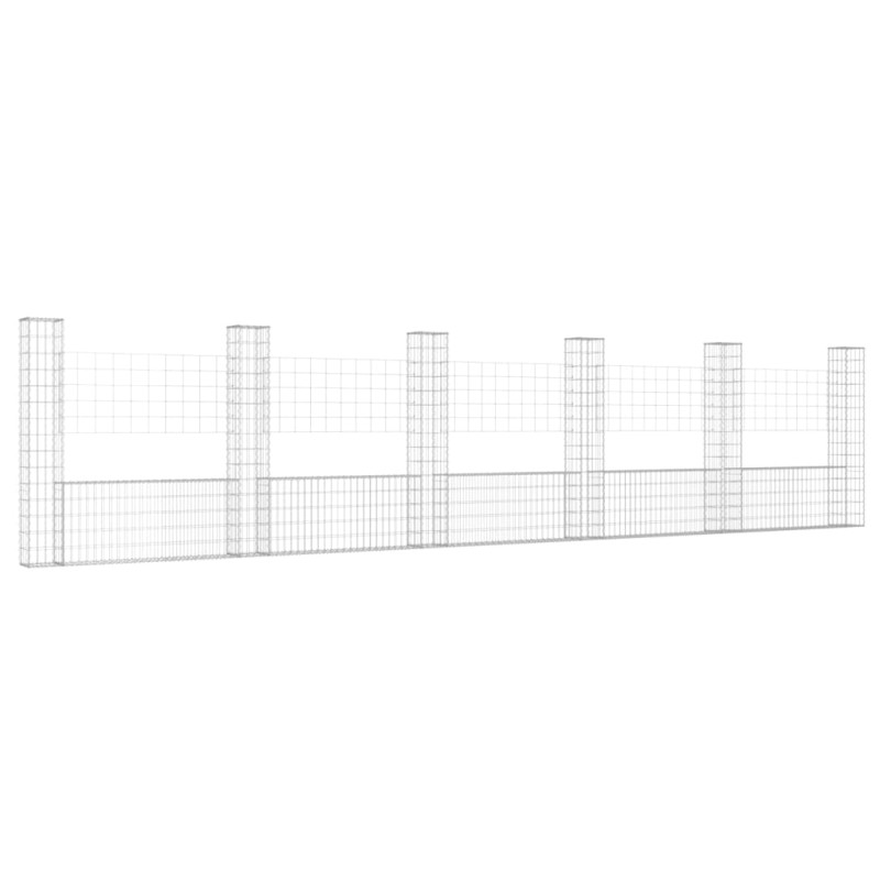 Produktbild för U-formad gabionkorg med 6 stolpar järn 620x20x150 cm