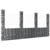 Miniatyr av produktbild för U-formad gabionkorg med 4 stolpar järn 380x20x200 cm