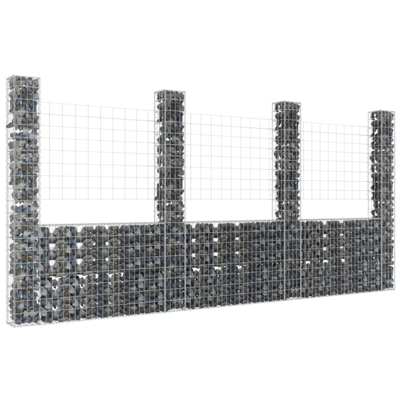 Produktbild för U-formad gabionkorg med 4 stolpar järn 380x20x200 cm