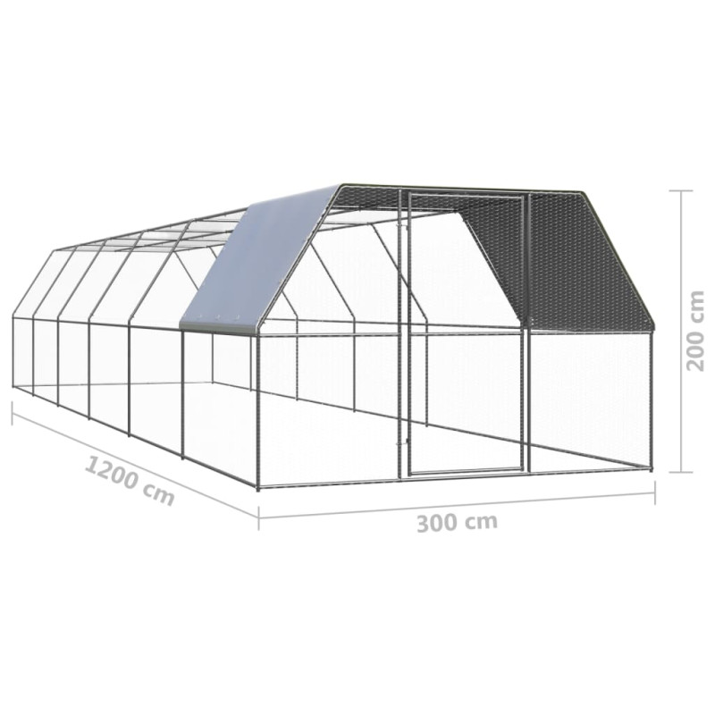 Produktbild för Hönsbur för utomhusbruk 3x12x2 m galvaniserat stål