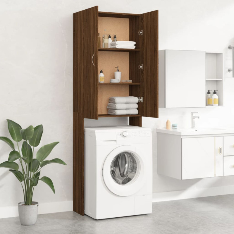 Produktbild för Tvättmaskinsskåp brun ek 64x25,5x190 cm