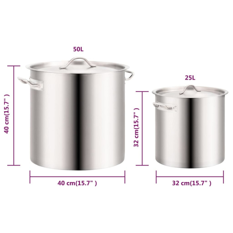 Produktbild för Grytor 2 delar 50/25 L rostfritt stål