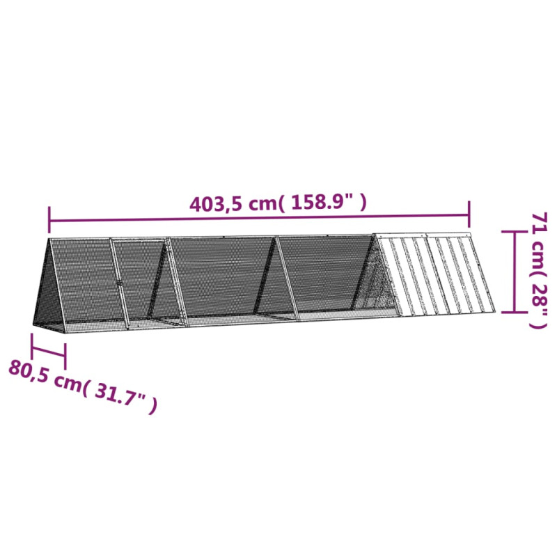Produktbild för Kaninbur antracit 403,5x80,5x71 cm galvaniserat stål