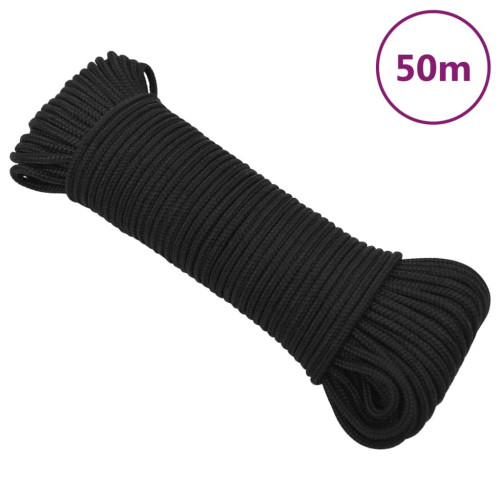 vidaXL Båtlina helsvart 3 mm 50 m polypropen