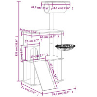 Produktbild för Katträd med klöspelare i sisal mörkgrå 131 cm