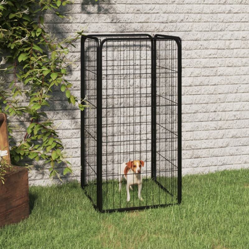 Produktbild för Hundbur 4 paneler svart 50x100 cm pulverlackerat stål