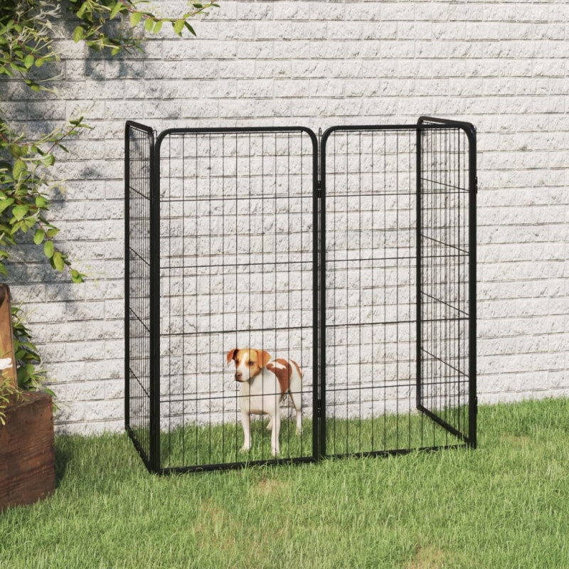 Produktbild för Hundbur 4 paneler svart 50x100 cm pulverlackerat stål