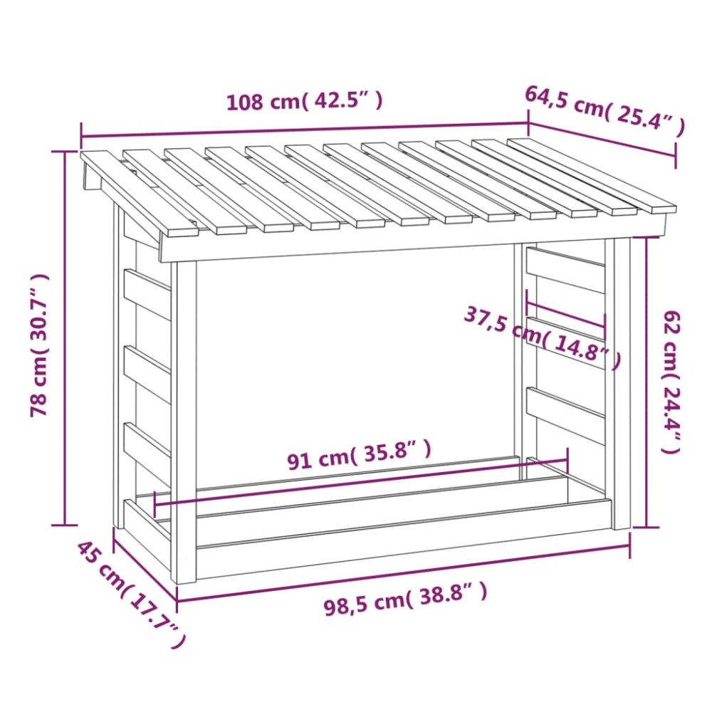 Produktbild för Vedställ svart 108x64,5x78 cm massiv furu
