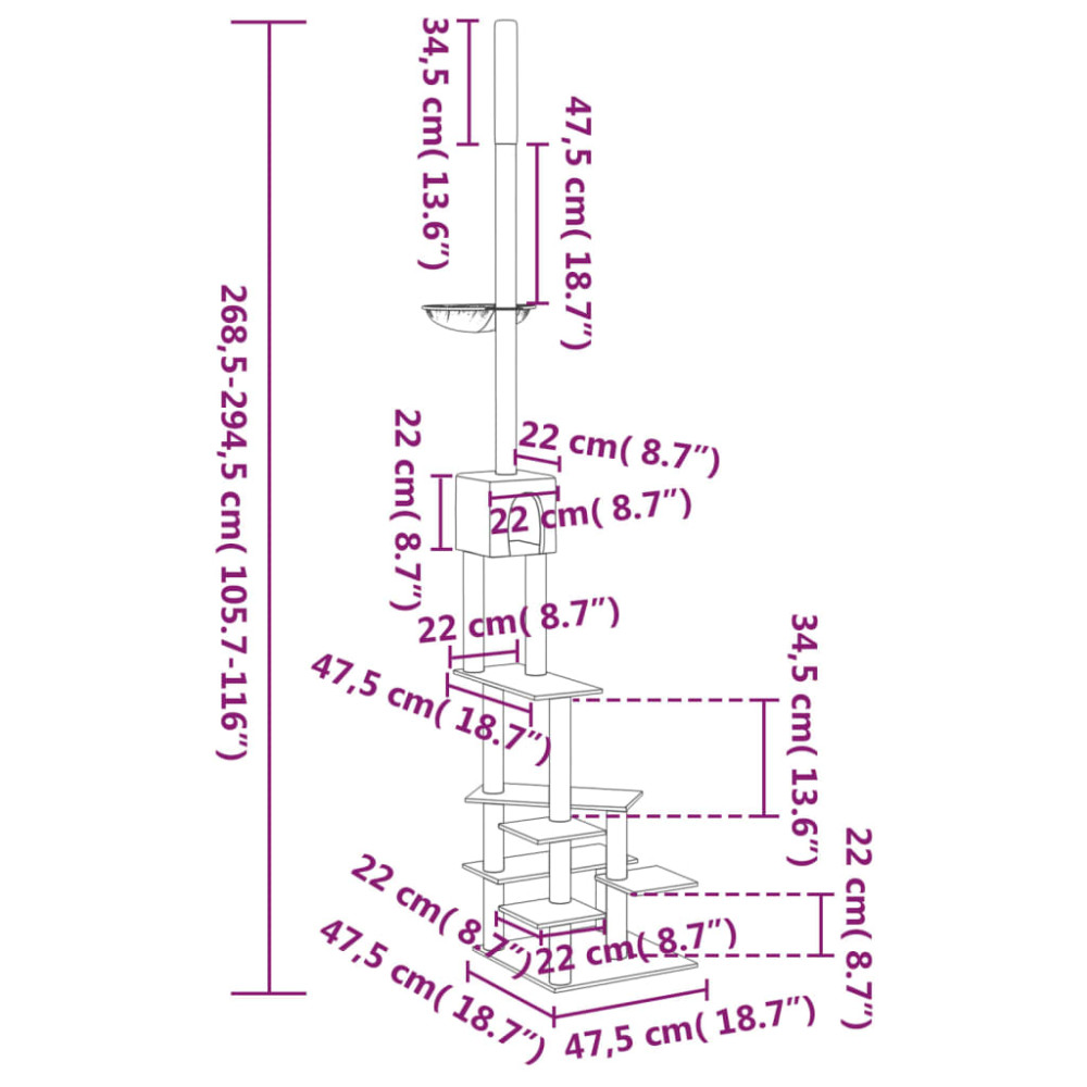Produktbild för Golv-till-tak klösträd ljusgrå 268,5-294,5 cm