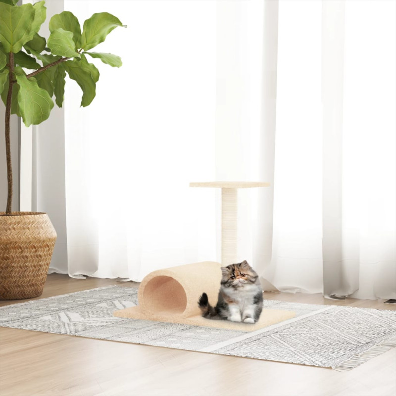 Produktbild för Klöspelare för katt med tunnel gräddvit 60x34,5x50 cm