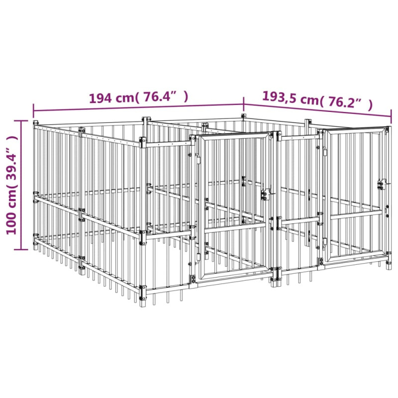Produktbild för Hundgård för utomhusbruk stål 3,75 m²
