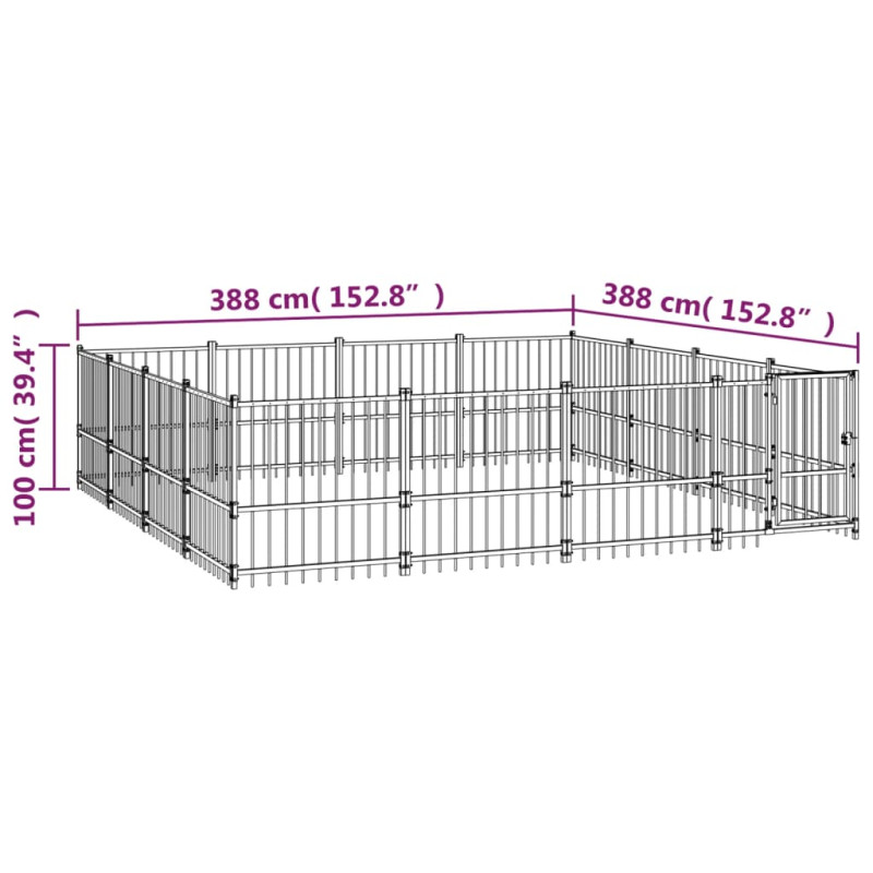Produktbild för Hundgård för utomhusbruk stål 15,05 m²