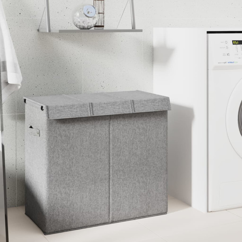 Produktbild för Vikbar tvättkorg grå 64,5x34,5x59 cm konstlinne