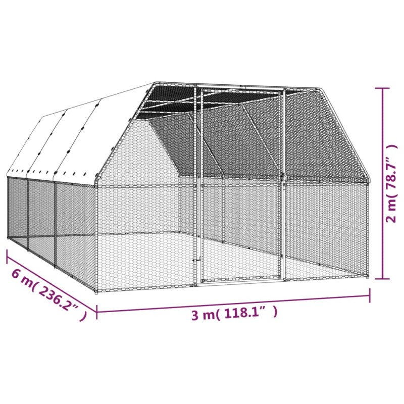 Produktbild för Hönsbur för utomhusbruk 3x6x2 m galvaniserat stål