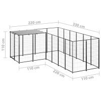 Produktbild för Hundgård svart 4,84 m² stål