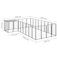 Produktbild för Hundgård svart 10,89 m² stål