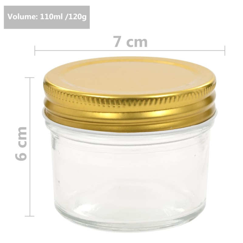 Produktbild för Syltburkar i glas med guldfärgade lock 48 st 110 ml