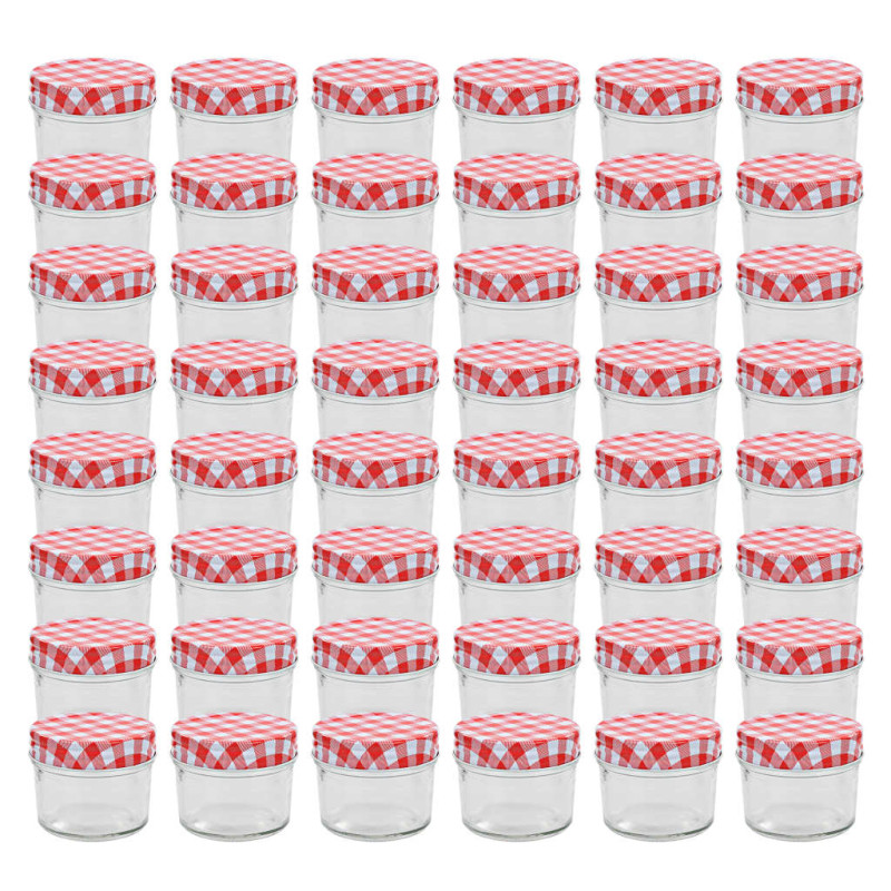 Produktbild för Syltburkar i glas med vita och röda lock 48 st 110 ml