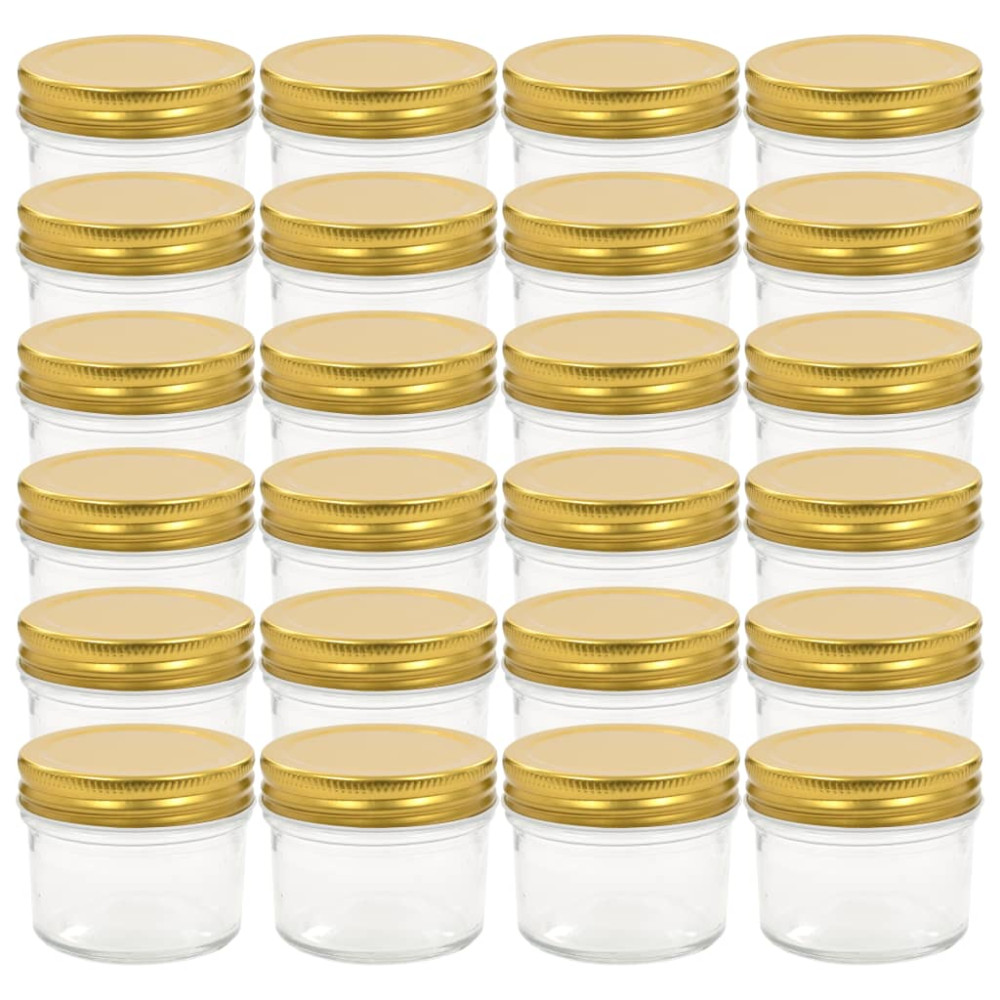 Produktbild för Syltburkar i glas med guldfärgade lock 24 st 110 ml