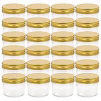 Produktbild för Syltburkar i glas med guldfärgade lock 24 st 110 ml
