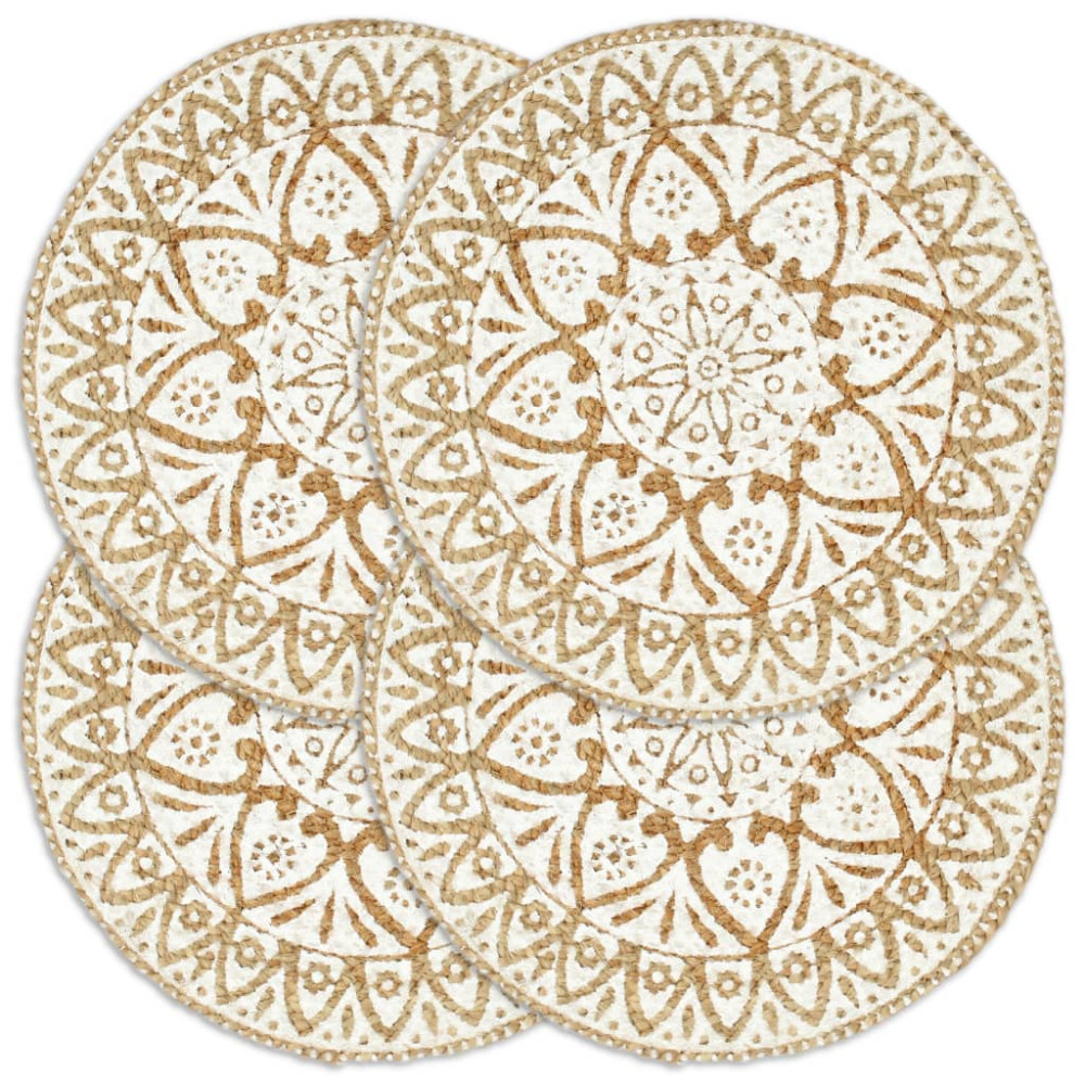 Produktbild för Bordstabletter 4 st vit 38 cm rund jute