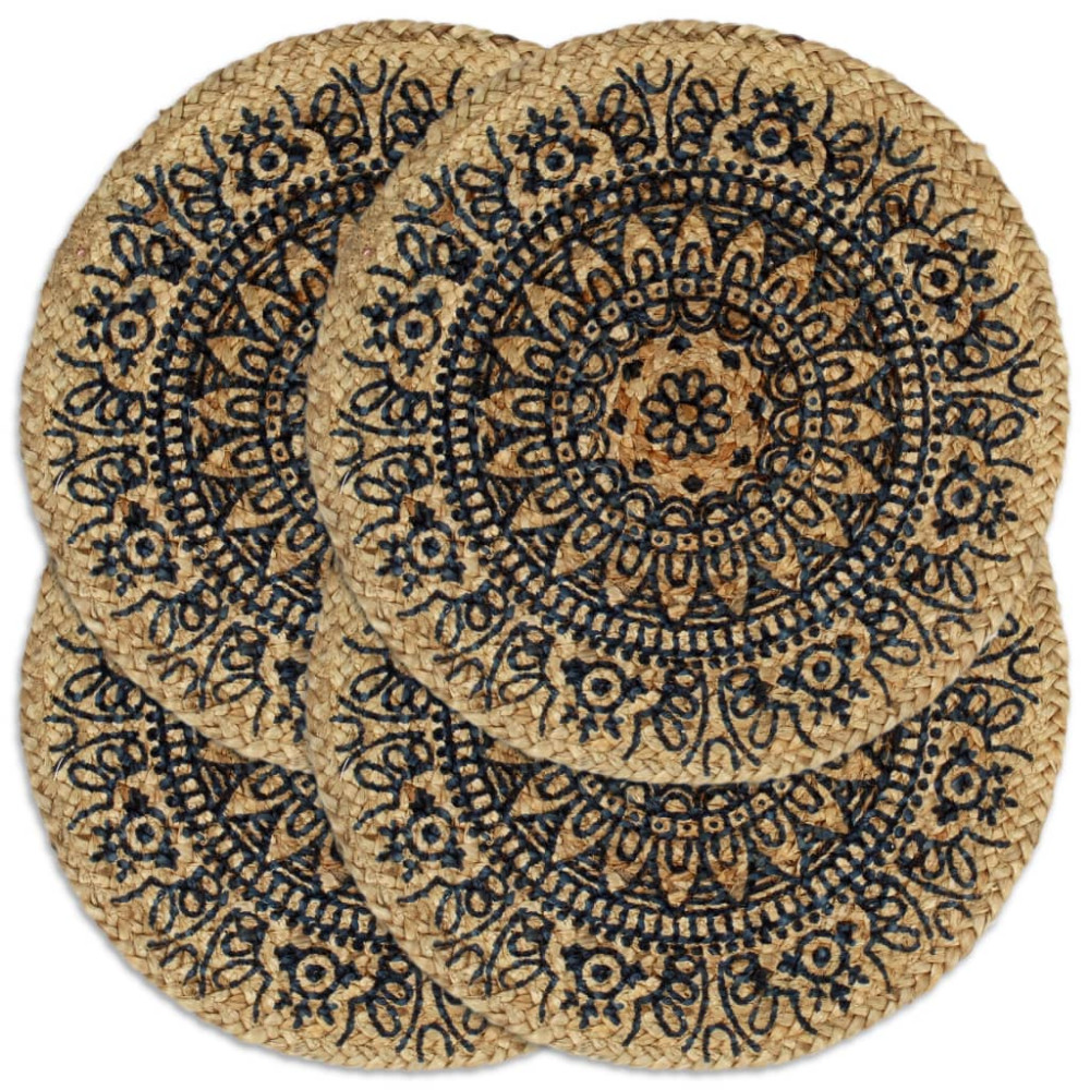 Produktbild för Bordstabletter 4 st mörkblå 38 cm rund jute