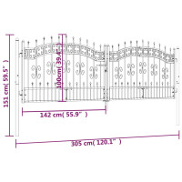 Produktbild för Grind med spjuttopp svart 305x151 cm pulverlackerat stål