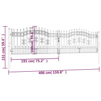 Produktbild för Grind med spjuttopp svart 406x151 cm pulverlackerat stål