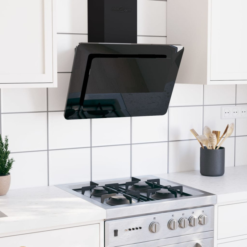 Produktbild för Köksfläkt 60 cm rostfritt stål och härdat glas svart