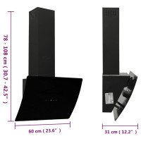 Produktbild för Köksfläkt 60 cm stål och härdat glas svart