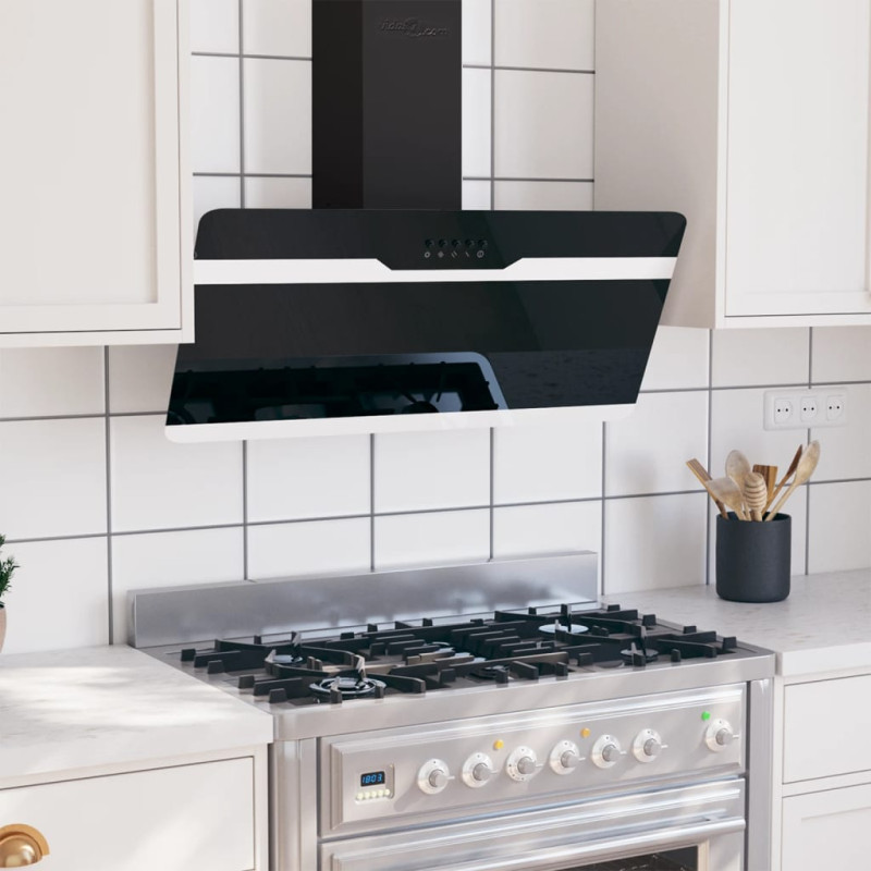 Produktbild för Köksfläkt 90 cm stål och härdat glas svart