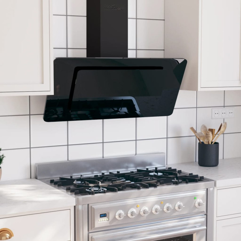 Produktbild för Köksfläkt 90 cm rostfritt stål och härdat glas svart