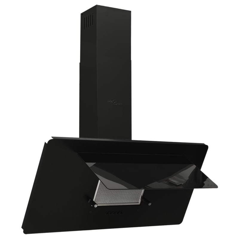 Produktbild för Köksfläkt 90 cm rostfritt stål och härdat glas svart