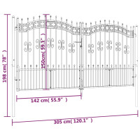 Produktbild för Grind med spjuttopp svart 305x198 cm pulverlackerat stål