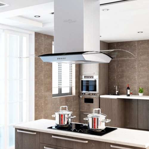 vidaXL Köksfläkt för köksö 90 cm rostfritt stål 756 m³/tim LED